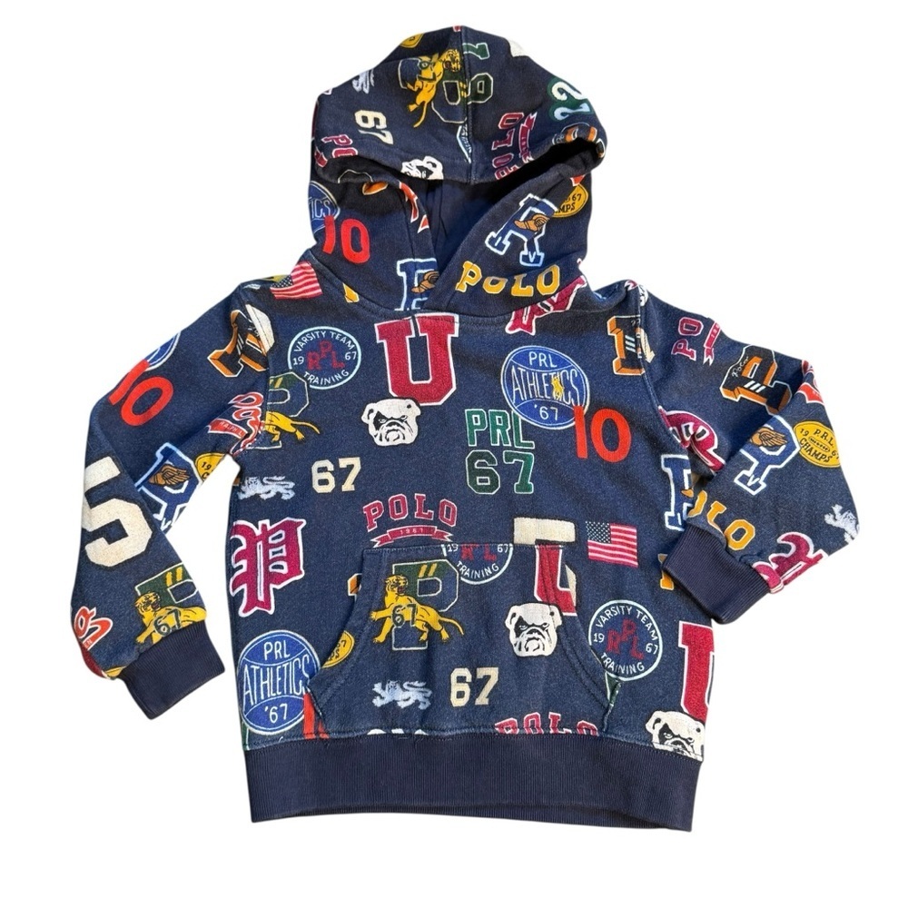 Polo Ralph Lauren Letterman All Over Print Hoodie Boys Youth Size 5 N17
